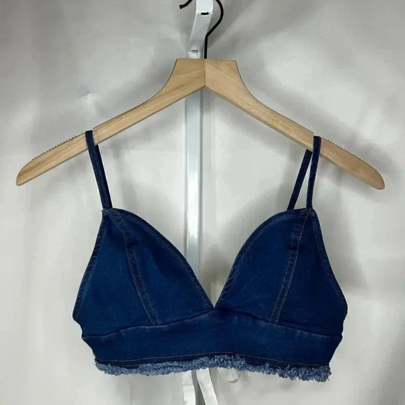 Better Be Size Small Denim Halter Top Crop Festival Concert Summer - Picture 1 of 6
